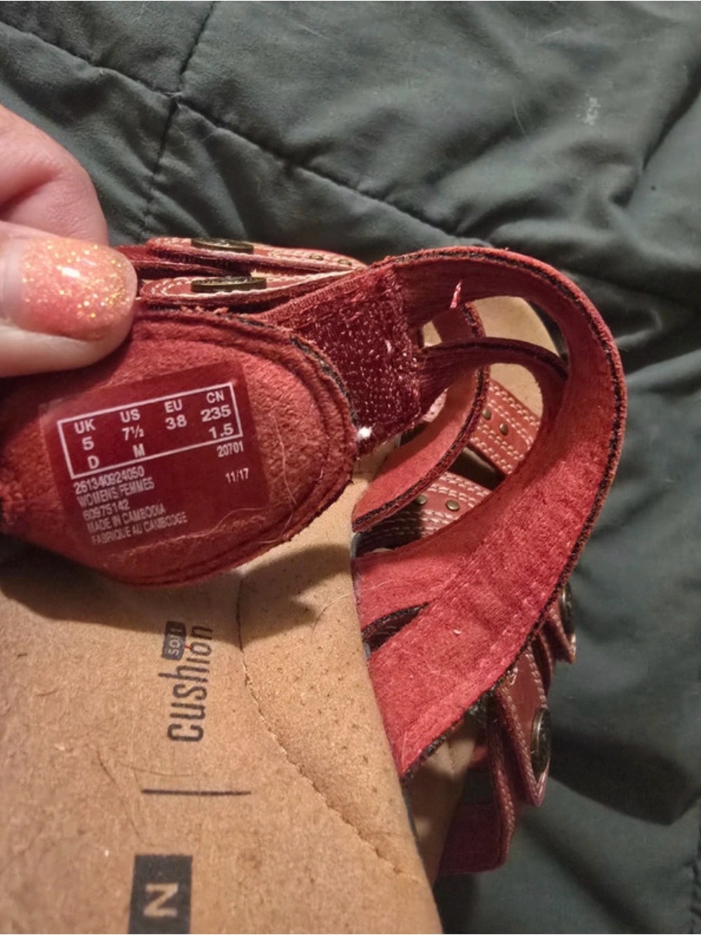 Clarks Women's Red Leather Multi-Strap Slide Sandals - Picture 3 of 4